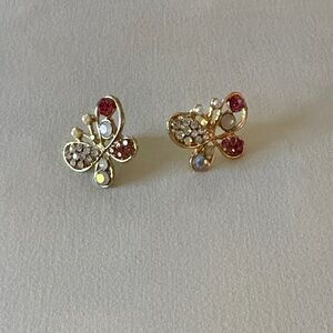 Elegant Gold and Red Butterfly Earrings
